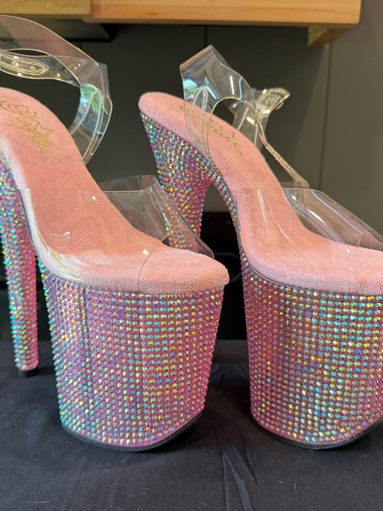Pleaser Shoes - Pleaser Pink Crystal-Embellished Platform Heels 8 inch Heel